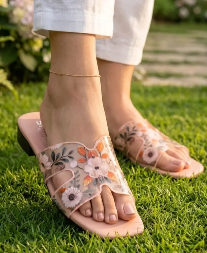 Women's Synthetic Leather Fancy Flats — Pink Rhinestone